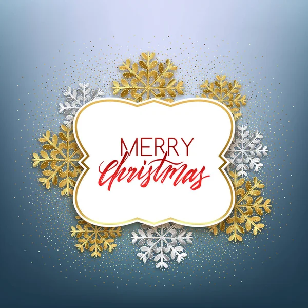 Merry Christmas Decorative Frame Glitter Snowflakes Postcard — Stock Vector