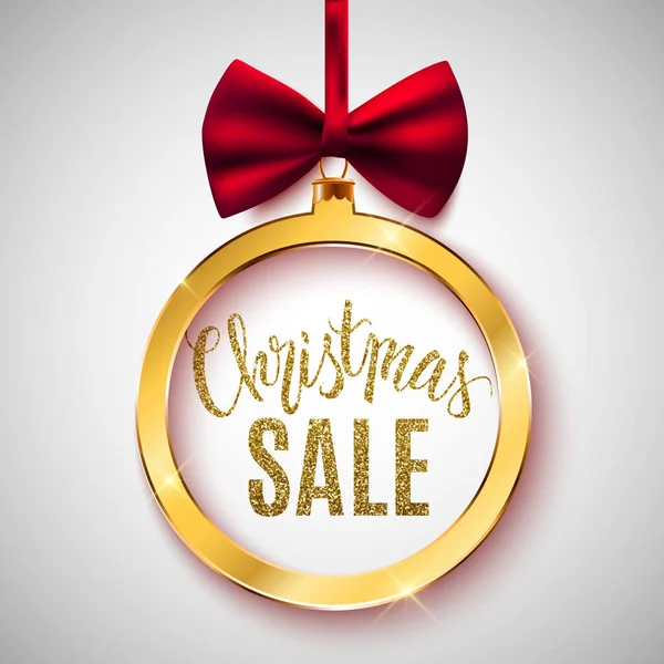 Christmas Sale Festive Advertisement Banner Discount Shop Gold Bauble Bow — Stock Vector