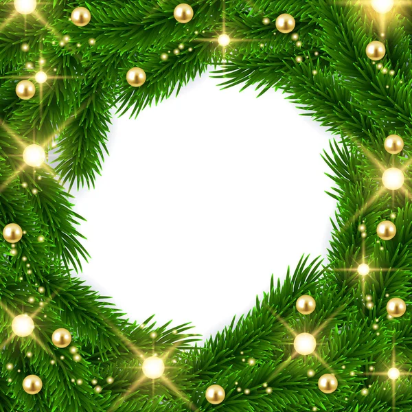 Köknar Ağacı Dalları Çerçeve Tasarımı Noel Arka Plan Vektör Çizim — Stok Vektör