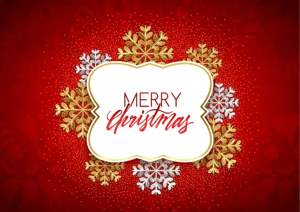 Buon Natale Cornice Decorativa Glitter Fiocchi Neve Cartolina Illustrazione Vettoriale — Vettoriale Stock
