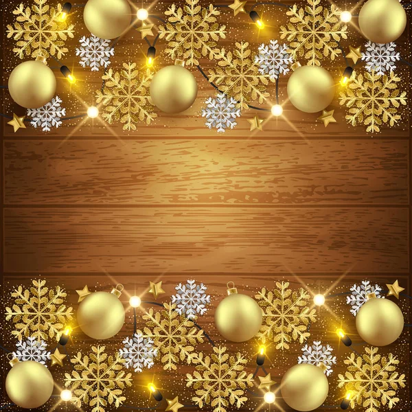 メリー クリスマス新年背景デザイン 装飾的なつまらないもの キラキラ雪の結晶フレーム ベクトル イラスト — ストックベクタ
