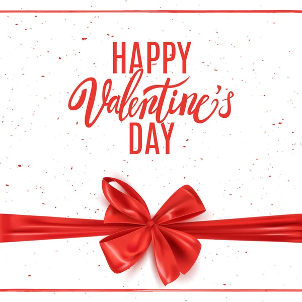 Happy Valentine Day Briefkaart Met Decoratieve Rode Strik Vectorillustratie — Stockvector