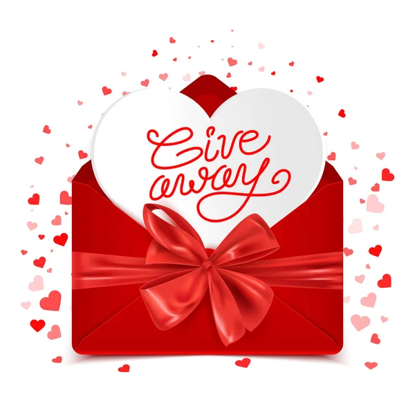 Giveaway Design Banner Publicidade Envelope Realista Com Arco Vermelho Ilustração — Vetor de Stock