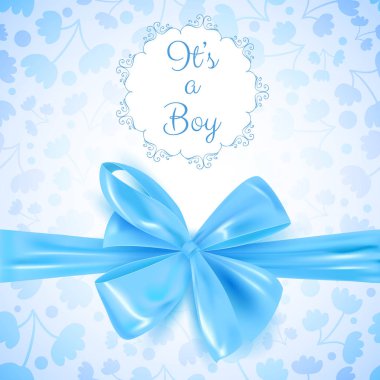 Mavi fiyonklu, vektör çizim bir çocuk bebek duş şirin kart davet olacak