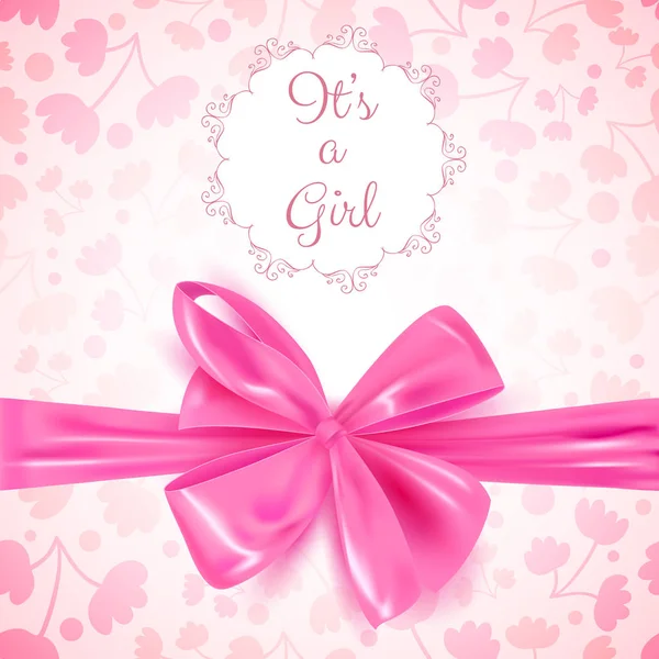Girl Baby Shower Cute Card Invitation Pink Bow Vector Illustration — Stock Vector