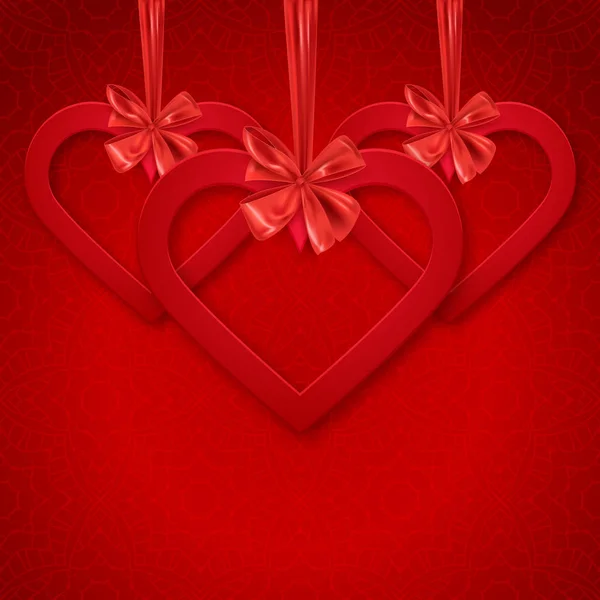 Feliz Día San Valentín Banner Postal Decoraive Con Corazones Rojos — Vector de stock