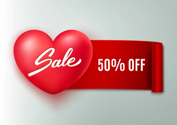 Sale Advertisement Valentine Day Heart Banner Vector Illustration — Stock Vector