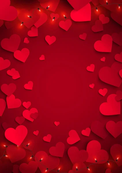 Beau Coeur Rouge Romantique Modèle Fond Saint Valentin Illustration Vectorielle — Image vectorielle