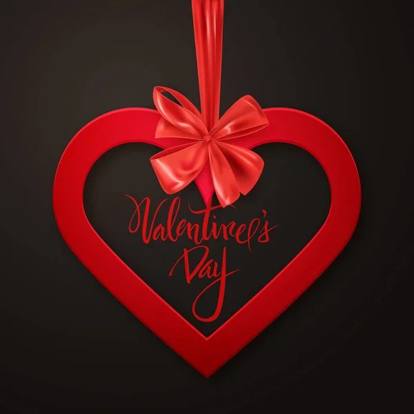 Rood Hart Met Decoratieve Boog Happy Valentine Day Card Vectorillustratie — Stockvector