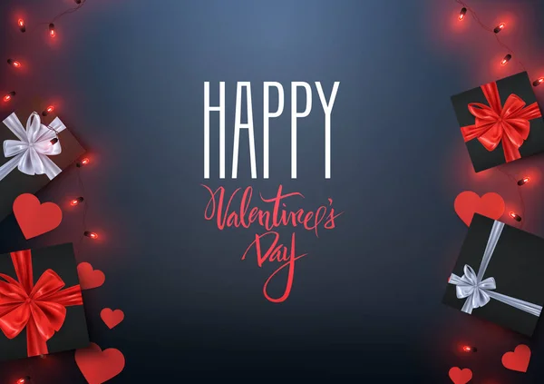 Щасливий День Святого Валентина Романтичний Листівку Подарункові Коробки Декоративних Елементів — стоковий вектор