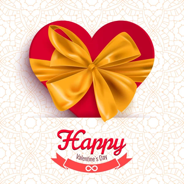 Feliz Día San Valentín Postal Con Corazón Arco Decorativo Ilustración — Vector de stock