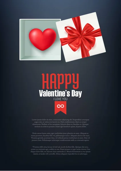 Buon San Valentino Cartolina Cuore Confezione Regalo Aperta Con Fiocco — Vettoriale Stock
