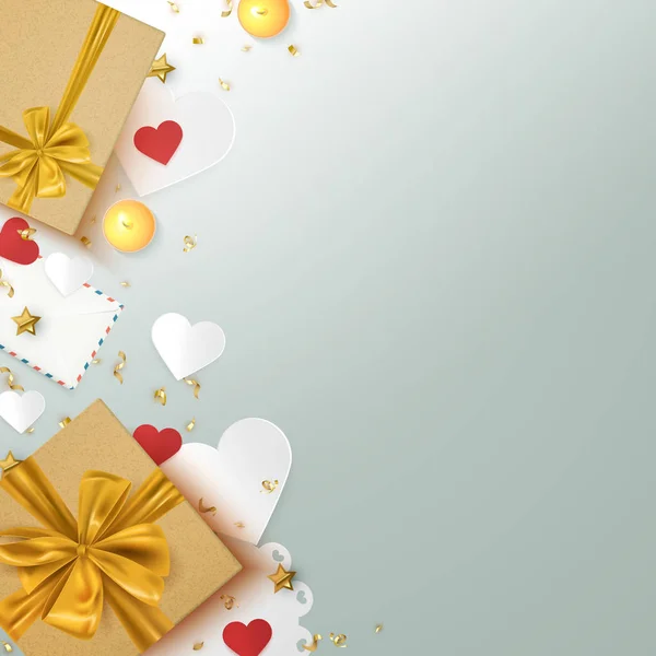 Geschenkboxen Und Dekorative Elemente Urlaub Hintergrundschablone Valentinstag Geburtstag Weihnachtsbanner Karte — Stockvektor