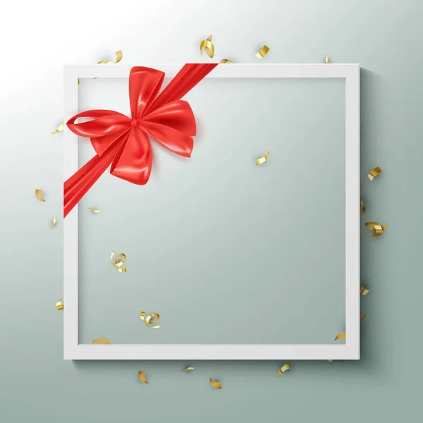 Decorative Frame Realistic Red Ribbon Bow Holiday Background Template Vector — Stock Vector
