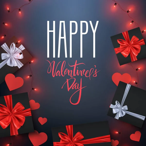 Щасливий День Святого Валентина Романтичний Листівку Подарункові Коробки Декоративних Елементів — стоковий вектор