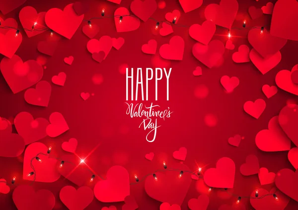 Happy Valentine Day Love Postcard Banner Hearts Vector Illustration - Stok Vektor