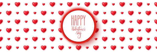 Happy Valentine Day Banner Cute Red Hearts Vector Illustration — Stock Vector