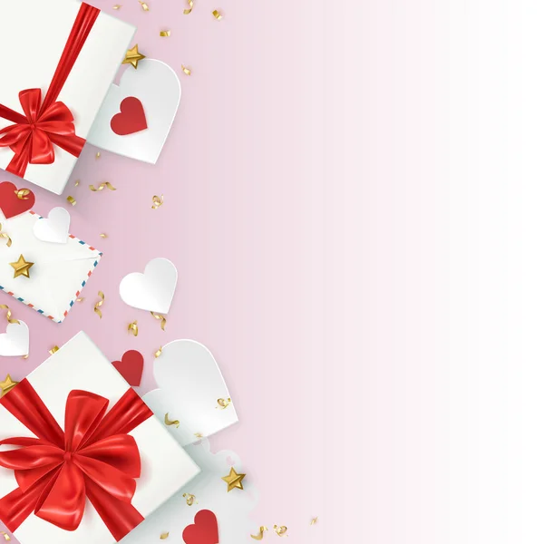 Geschenkboxen Und Dekorative Elemente Urlaub Hintergrundschablone Valentinstag Geburtstag Weihnachtsbanner Karte — Stockvektor