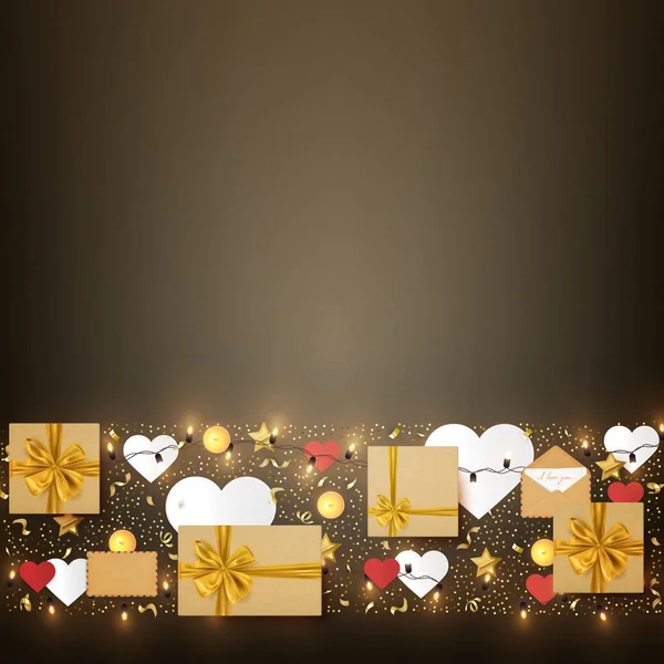 Holiday Ünnepi Díszdobozok Díszítő Elemek Születésnap Valentin Karácsonyi Kártya Illusztráció — Stock Vector