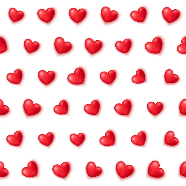 かわいい赤いハートのシームレスなパターン バレンタインデーの壁紙 ファブリック ラップ Web ページの背景テクスチャ ベクトル イラスト — ストックベクタ