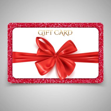 Hediye kartı şablonu dekoratif kırmızı şerit yay, vektör çizim ile