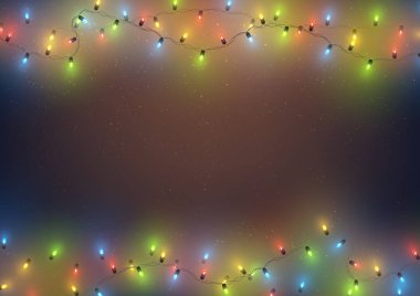 Arka plan şablonu çerçeve renkli led ışıkları ile çelenk, Noel, yeni yıl, tatil, vektör çizim