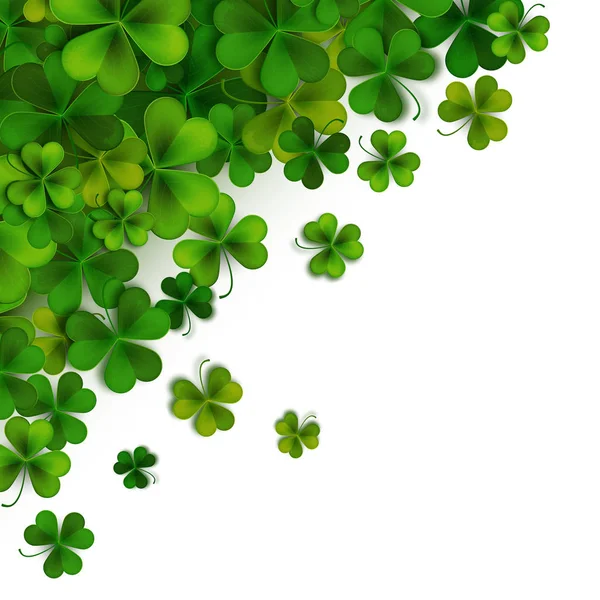聖パトリックの日の背景 現実的な緑のシャムロックの葉 ベクトル イラスト — ストックベクタ