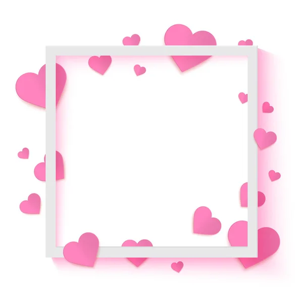Romantische Achtergrond Frame Met Roze Harten Valentine Vrouwen Dag Sjabloon — Stockvector