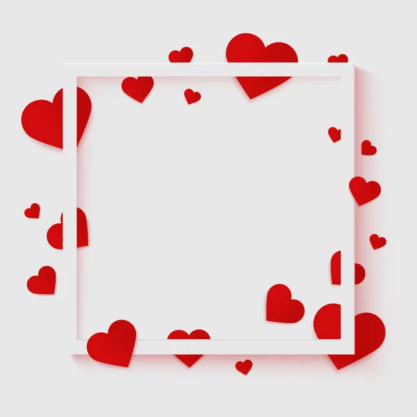 Fundo Romântico Quadro Com Corações Vermelhos Valentine Modelo Banner Dia — Vetor de Stock