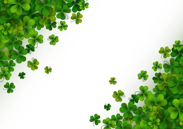 Happy Saint Patrick Day Background Realistic Green Shamrock Leaves Advertisement — Stock Vector