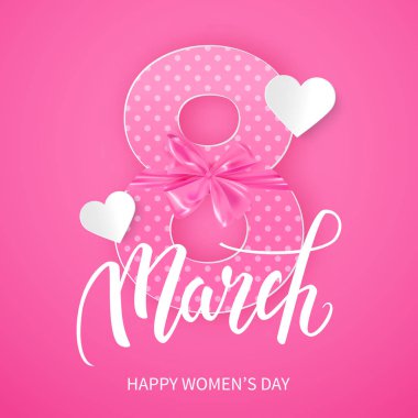 Mutlu Dünya Kadınlar Günü dekoratif kartpostal afiş, 8 Mart, vektör çizim