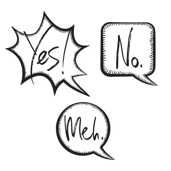 Yes Meh Text Comic Style Hand Drawn Speech Bubbles Vector — Stock Vector