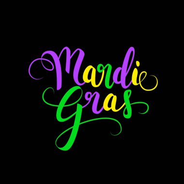 Mardi Gras dekoratif kaligrafi yazı, flyer şablonu, vektör çizim