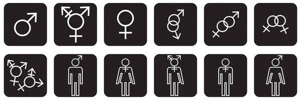 Identidades Gênero Conjunto Ícones Masculino Feminino Transexual Ilustração Vetorial — Vetor de Stock