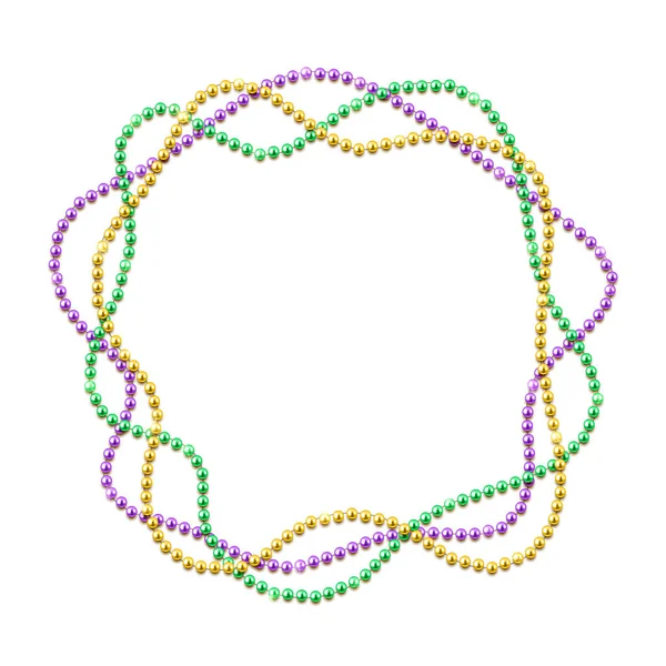 Mardi Gras Banner Template Decorative Colorful Beads Frame Vector Illustration — Stock Vector