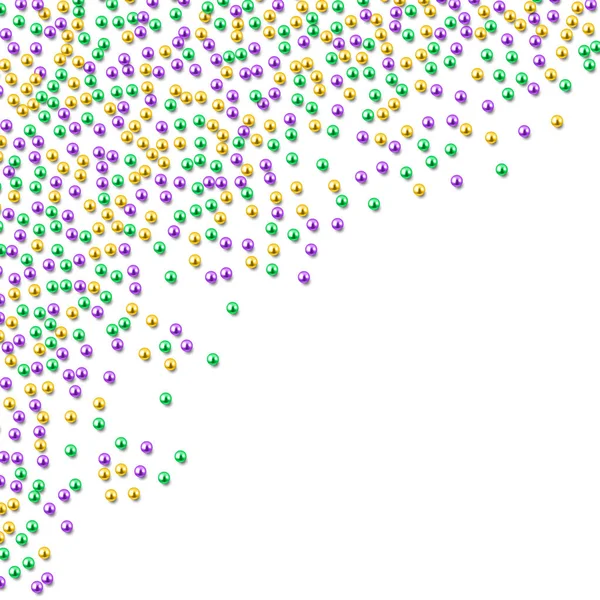 Бусины Марди Гра Традиционных Цветах Золотые Фиолетовые Зеленые Изолированные Белом — стоковый вектор