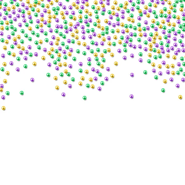 Бусины Марди Гра Традиционных Цветах Золотые Фиолетовые Зеленые Изолированные Белом — стоковый вектор
