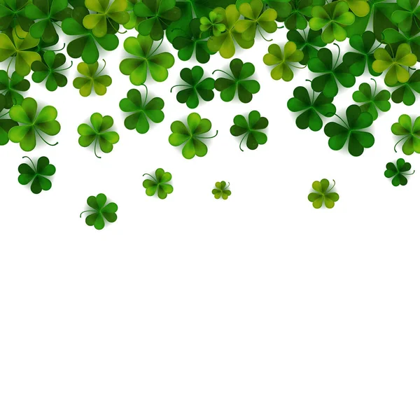 Happy Saint Patrick Day Background Realistic Shamrock Leaves Decorative Frame — стоковый вектор