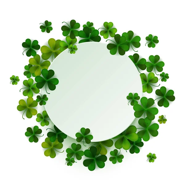 Feliz Día San Patricio Banner Papel Blanco Sobre Fondo Hojas — Vector de stock