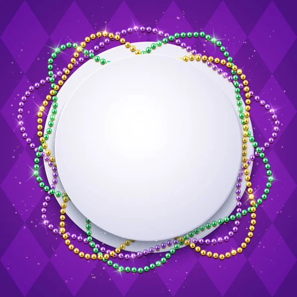 Modello Banner Mardi Gras Con Cornice Decorativa Perline Colorate Illustrazione — Vettoriale Stock
