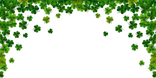Happy Saint Patrick Day Background Realistic Shamrock Leaves Decorative Frame — стоковый вектор
