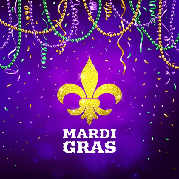 Mardi Gras Φέιγ Βολάν Διακοσμητικές Διαφήμιση Banner Πολύχρωμες Χάντρες Εικονογράφηση — Διανυσματικό Αρχείο