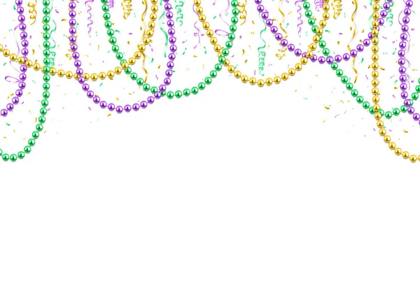 Mardi Gras Modello Sfondo Banner Festivo Perline Colorate Coriandoli Illustrazione — Vettoriale Stock