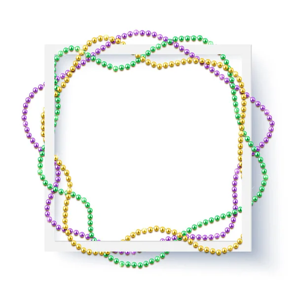 Sjabloon Voor Spandoek Mardi Gras Met Decoratieve Kleurrijke Kralen Frame — Stockvector