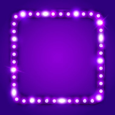 Retro çerçeveli mor parlak neon led ışıklar, vektör çizim