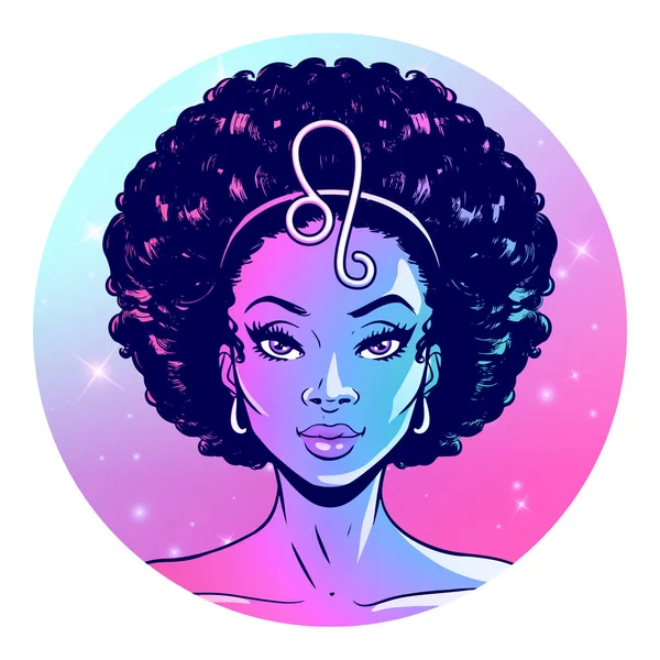 Léon Signe Zodiaque Illustration Beau Visage Fille Symbole Horoscope Signe — Image vectorielle