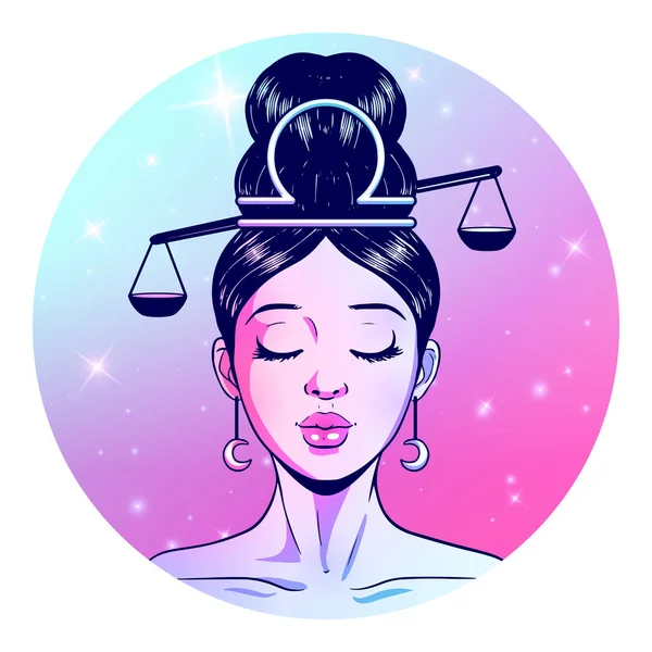 Libra Obra Arte Signo Del Zodiaco Cara Chica Hermosa Símbolo — Archivo Imágenes Vectoriales