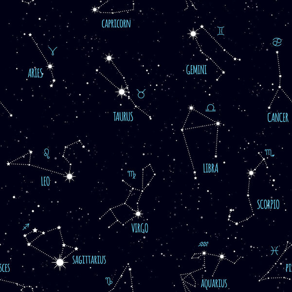 Zodiac seamless pattern, space, star constellations, horoscope s