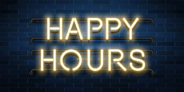 Happy hours sale vector advertisement, glowing neon realistic te — Stock Vector