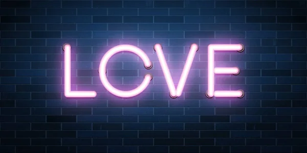 Kärlek glänsande Neon text komposition, vektor illustration — Stock vektor